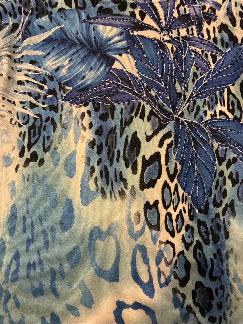 Cache Blue Beaded Tropical Animal Print Stretch Top XS Y2K - Picture 6 of 15